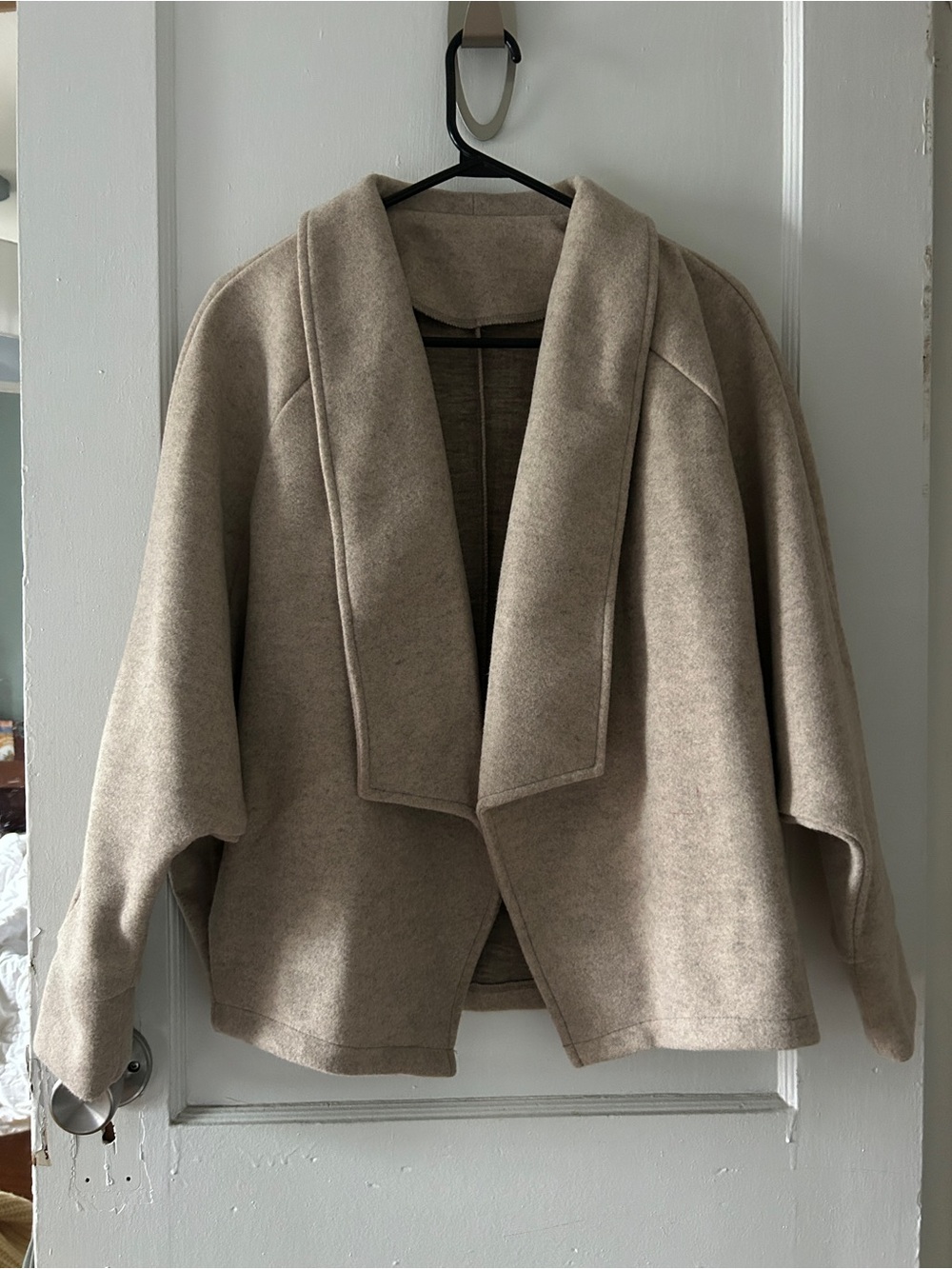 Women's Open Front Shawl Collar Sweater Jacket - Beige